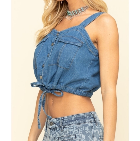FREE PEOPLE Palm Desert denim crop top We The Free - Womens size XS - Picture 1 of 10